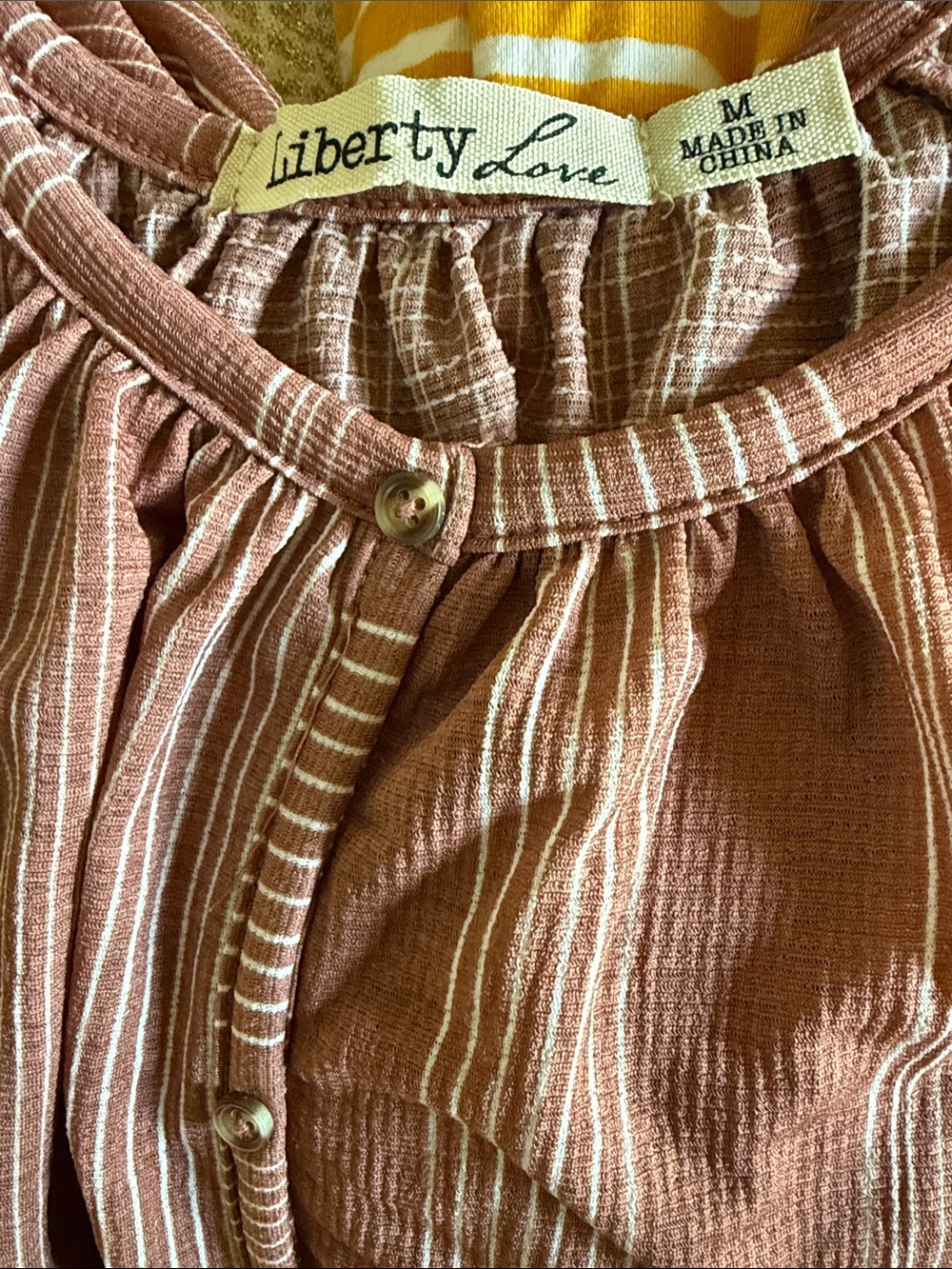 Liberty Love Rust Striped Button-Front Peasant Top - Picture 5 of 6